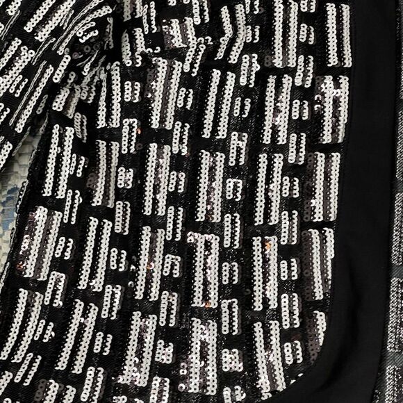 BLACK and White Sequin Beaded Open Front Jacket - Picture 8 of 13